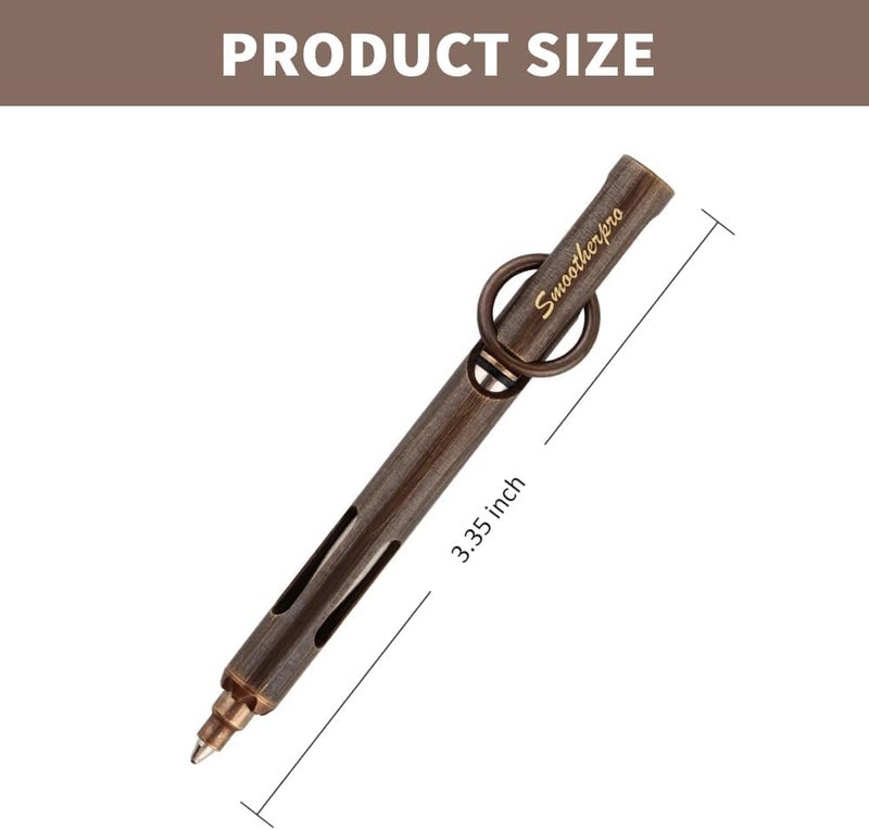 SMOOTHERPRO Mini Pen, Brass EDC Pocket Pen with Keychain, 80mm in Lenth Small for Travel, Wallet, Includes 2 Refill Cartridges - Retro Black - Image 2